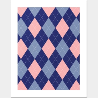 Cute Pink And Blue Argyle Plaid Pattern Posters and Art